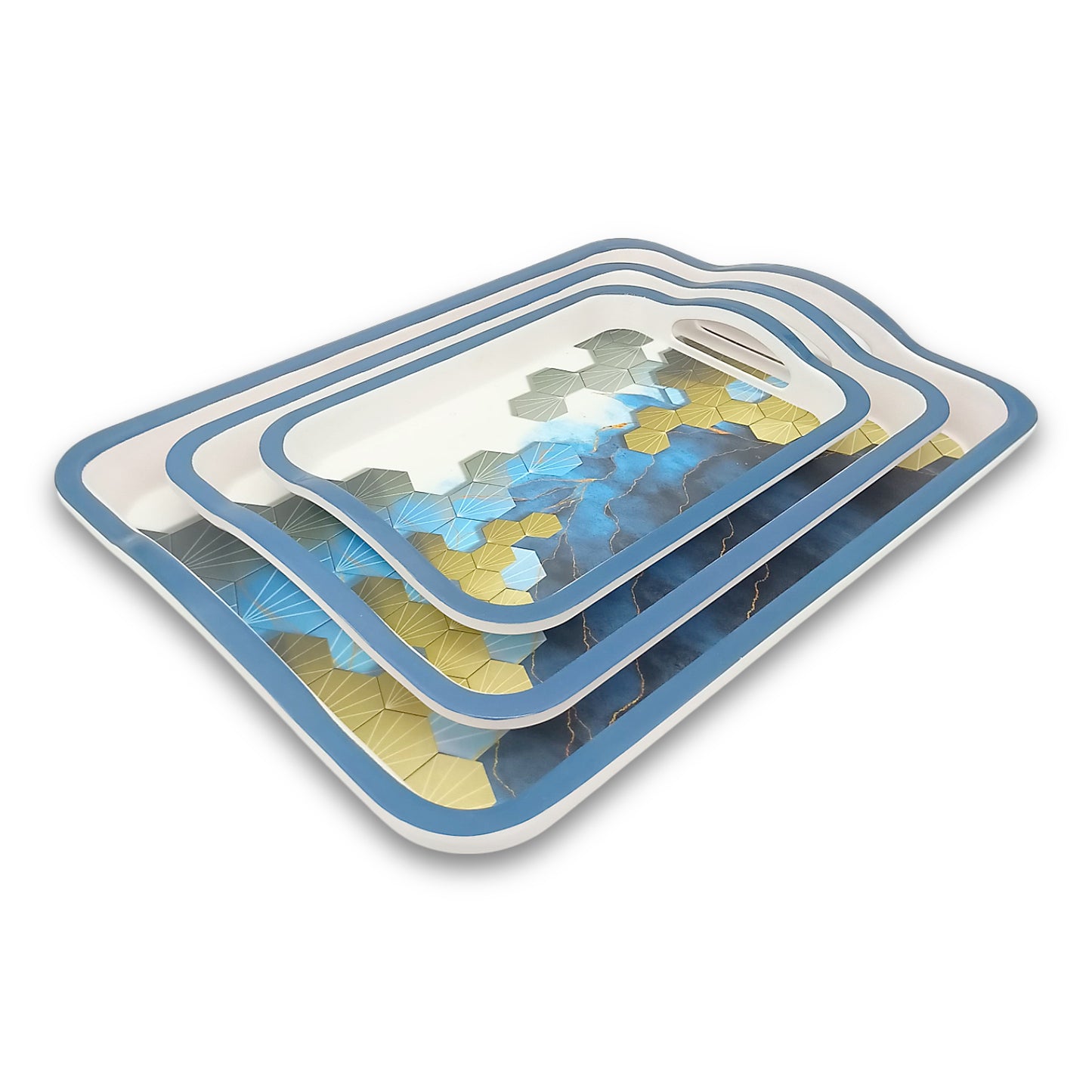 SUPERWARE | Pure Melamine | Matrix Tray Set - Mistpeak | Set Of 3 Pcs.| Stain Free, Glazed Finish