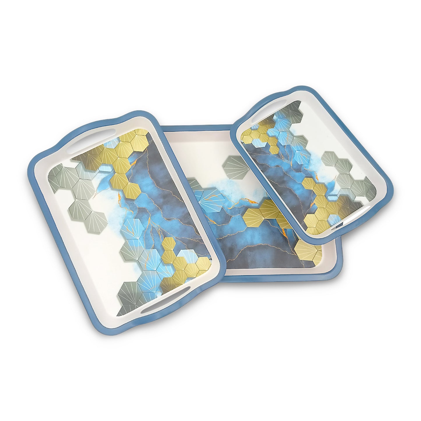 SUPERWARE | Pure Melamine | Matrix Tray Set - Mistpeak | Set Of 3 Pcs.| Stain Free, Glazed Finish