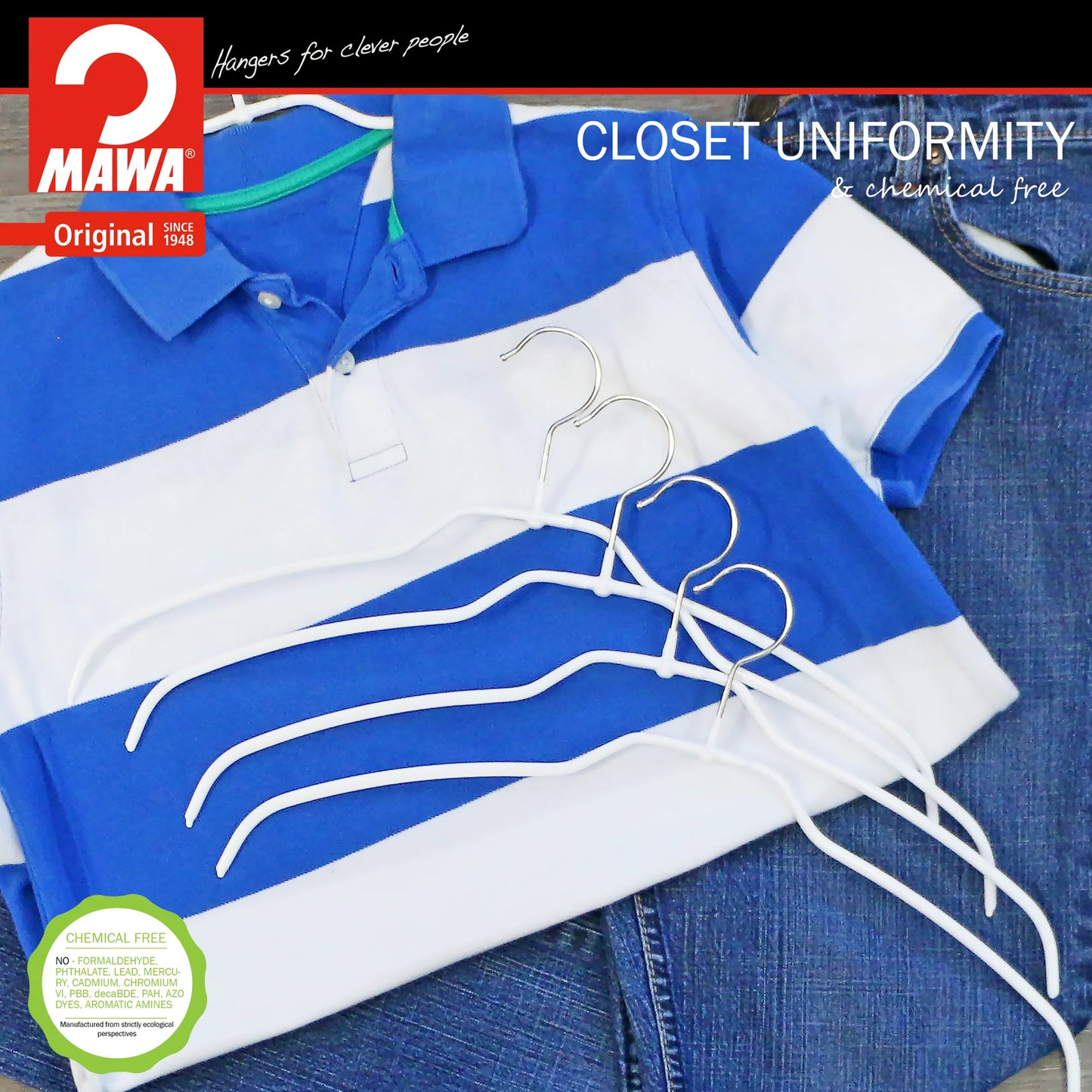 MAWA | Made in Germany | Metal Hanger Set | Shirt Hanger | Silhouette 42/FT | Collar Shape | Non-Slip Coating | 360° Rotatable Swivel Hook | Space Saver | 20 Pieces