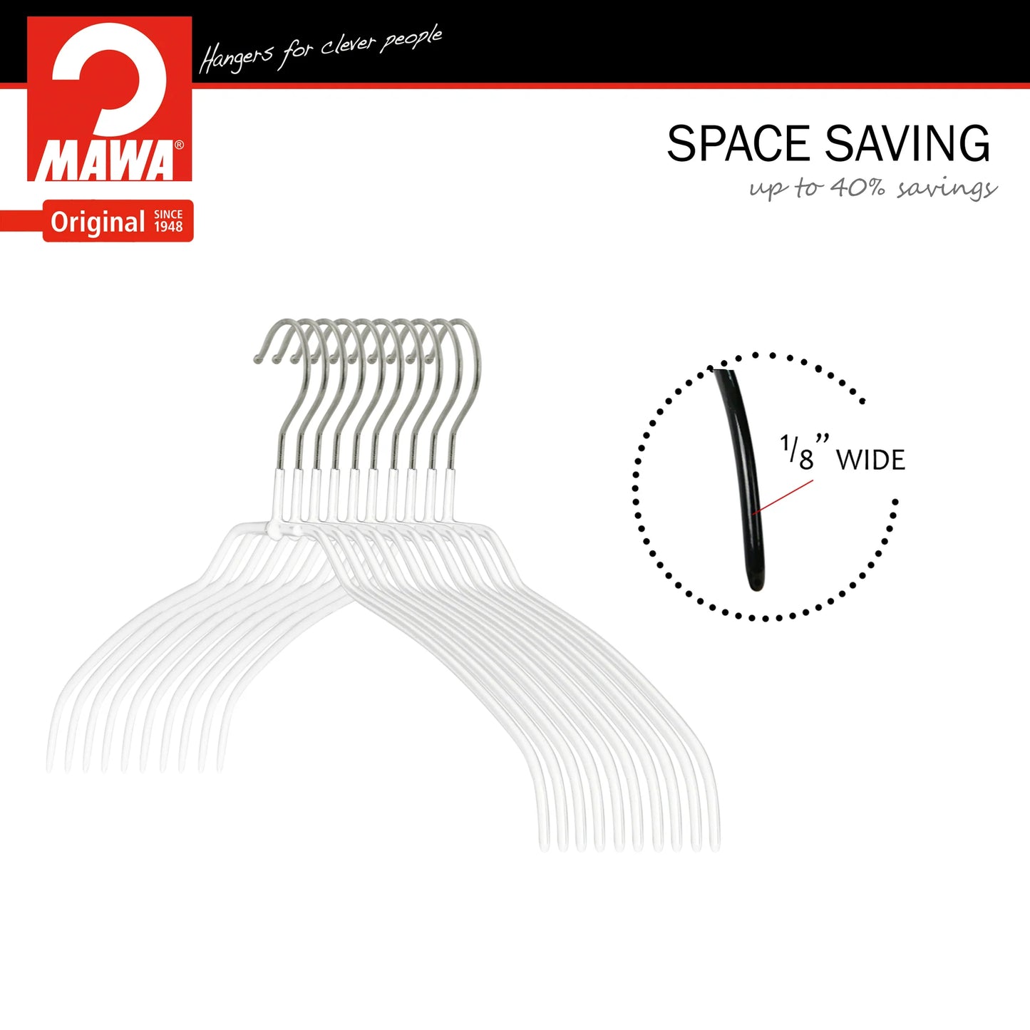 MAWA | Made in Germany | Metal Hanger Set | Shirt Hanger | Silhouette 42/FT | Collar Shape | Non-Slip Coating | 360° Rotatable Swivel Hook | Space Saver | 20 Pieces