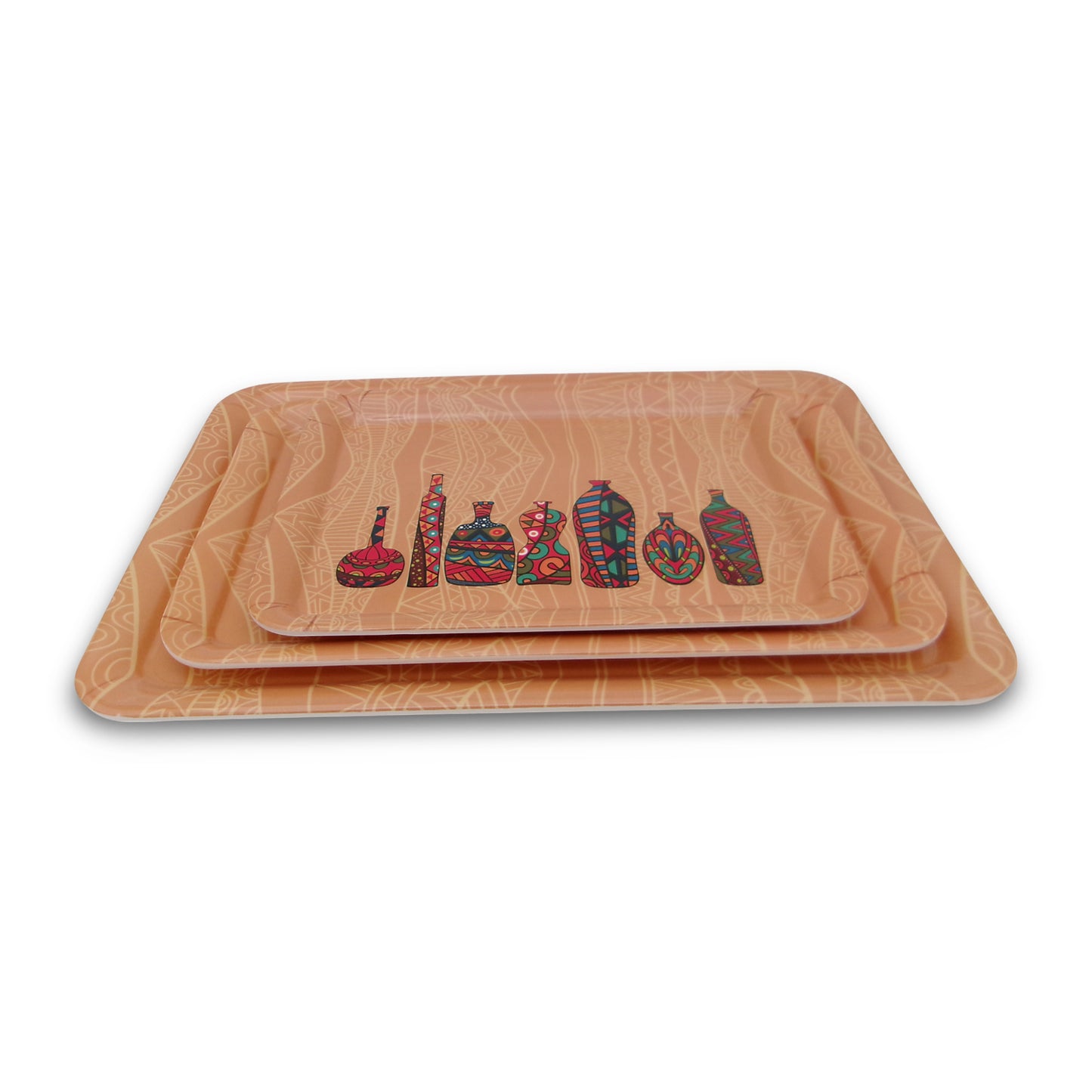 SUPERWARE | Pure Melamine | Retro Tray Set - African Vases | Set Of 3 Pcs.| Stain Free, Glazed Finish