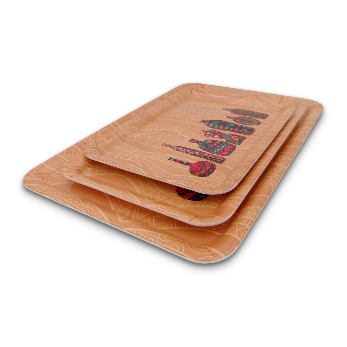 SUPERWARE | Pure Melamine | Retro Tray Set - African Vases | Set Of 3 Pcs.| Stain Free, Glazed Finish