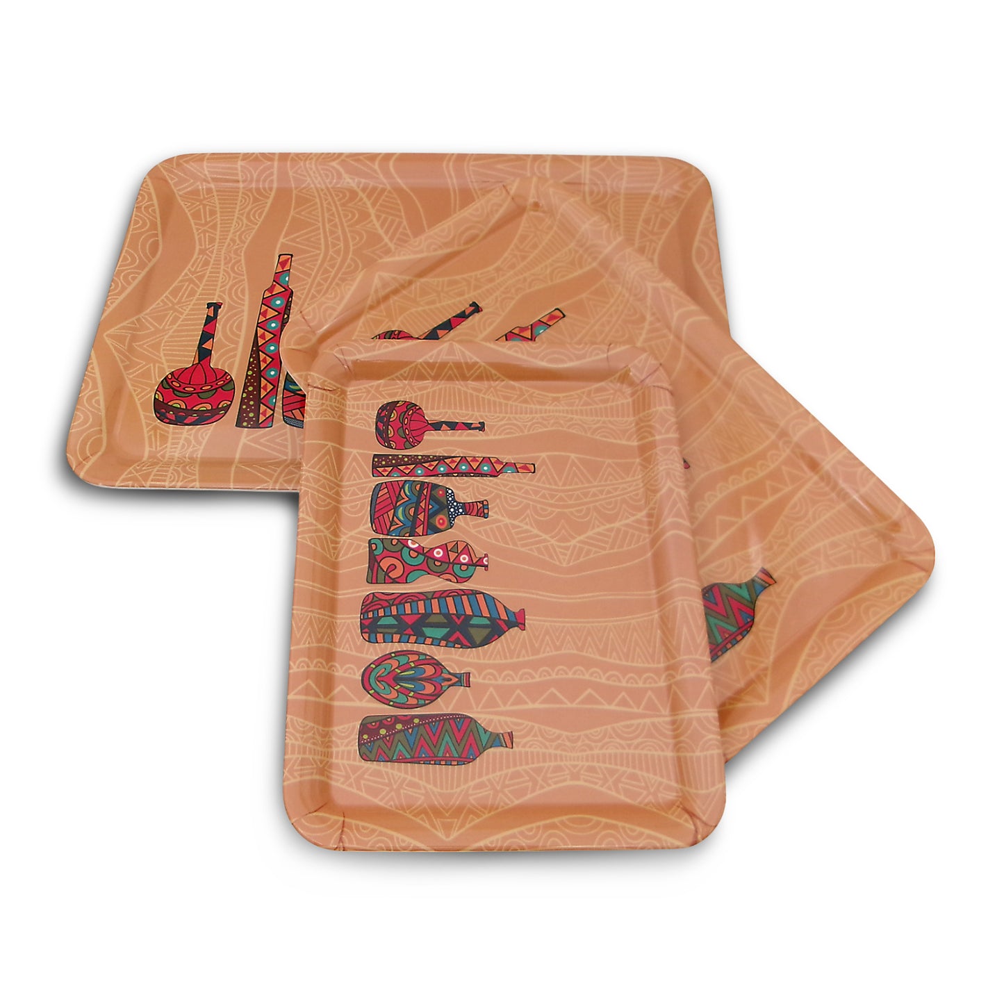 SUPERWARE | Pure Melamine | Retro Tray Set - African Vases | Set Of 3 Pcs.| Stain Free, Glazed Finish