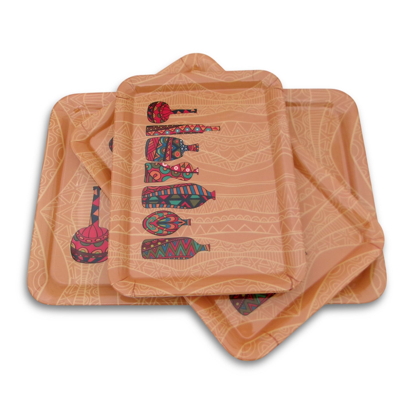 SUPERWARE | Pure Melamine | Retro Tray Set - African Vases | Set Of 3 Pcs.| Stain Free, Glazed Finish