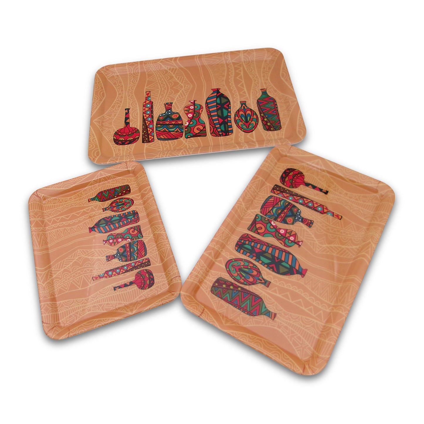 SUPERWARE | Pure Melamine | Retro Tray Set - African Vases | Set Of 3 Pcs.| Stain Free, Glazed Finish