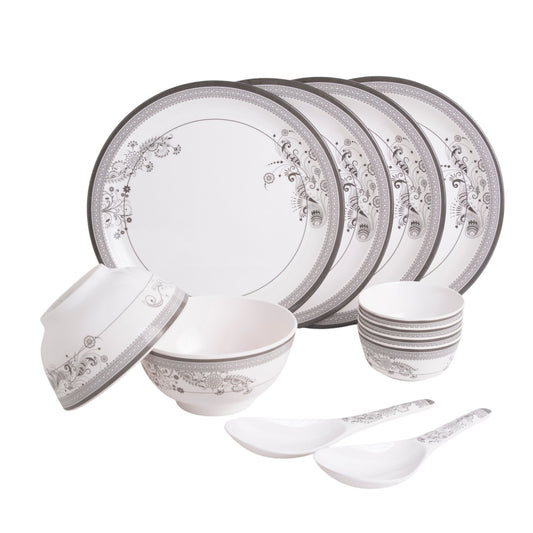SUPERWARE | Pure Melamine | Dinner Set - Silver Lace | Set Of 12 Pcs. | Stain Free, Glazed Finish