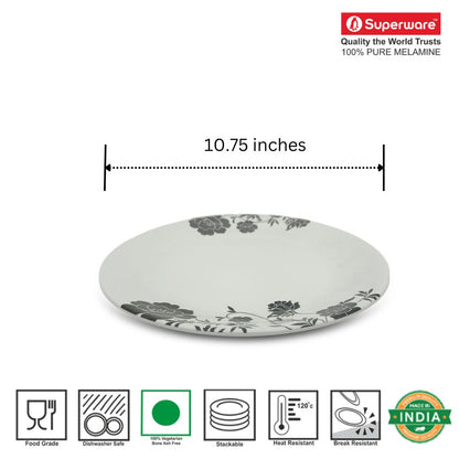 SUPERWARE | Pure Melamine | Dinner Plate Set – Dark Rose (10.75”) | 6 Nos. | Stain Free, Glazed Finish