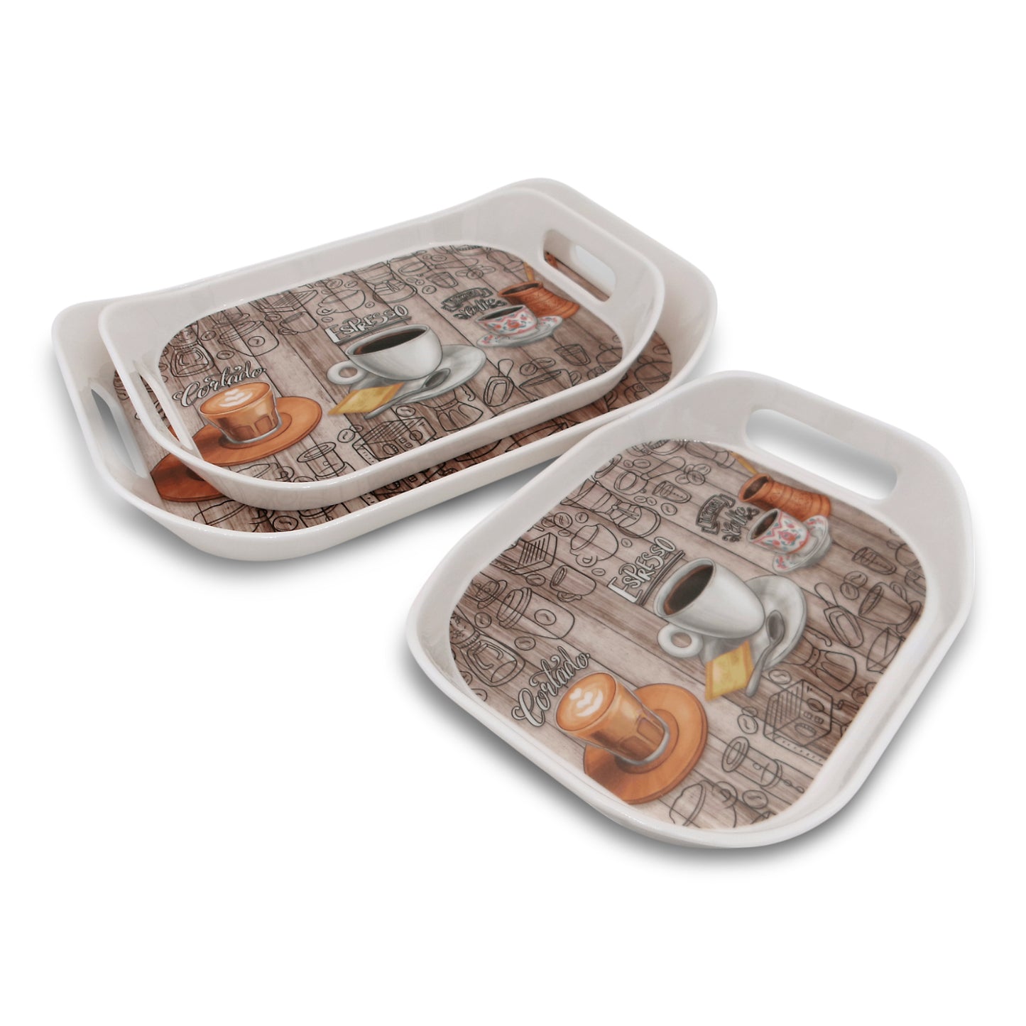 SUPERWARE | Pure Melamine | Rando Tray Set - Coffee Club | Set Of 3 Pcs.| Stain Free, Glazed Finish
