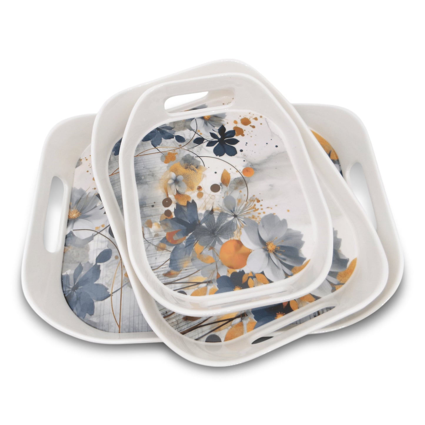 SUPERWARE | Pure Melamine | Rando Tray Set - Cottage Garden | Set Of 3 Pcs.| Stain Free, Glazed Finish