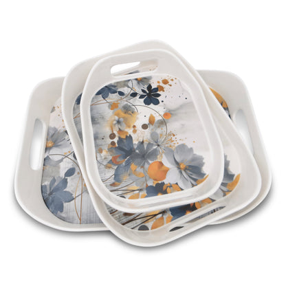 SUPERWARE | Pure Melamine | Rando Tray Set - Cottage Garden | Set Of 3 Pcs.| Stain Free, Glazed Finish