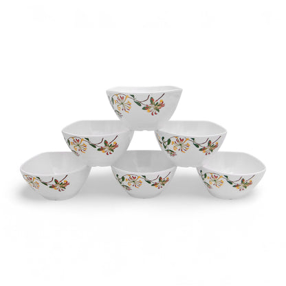 SUPERWARE | Pure Melamine | Bowl Set - Botanic Flower 4" | 6 Nos. | Stain Free, Glazed Finish