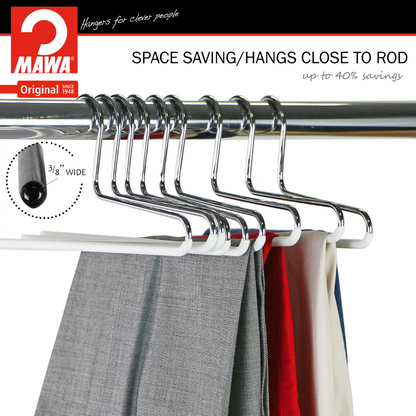 MAWA | Made in Germany | Metal Hanger Set | Trouser Hanger | KHC 35 | Anti-Slip Bar | Space Saver | 10 Pieces