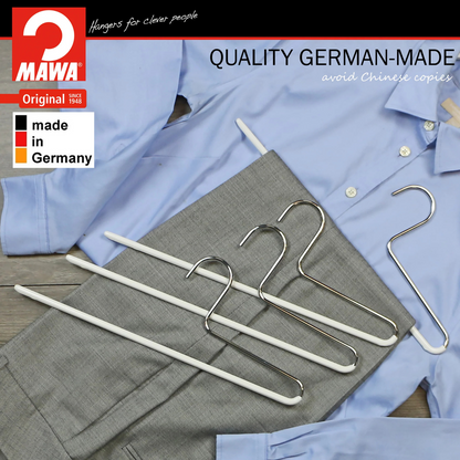 MAWA | Made in Germany | Metal Hanger Set | Trouser Hanger | KHC 35 | Anti-Slip Bar | Space Saver | 10 Pieces
