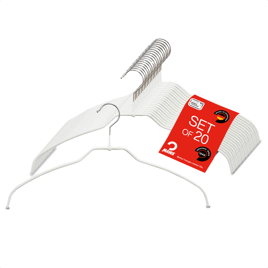 MAWA | Made in Germany | Metal Hanger Set | Shirt Hanger | Silhouette 42/FT | Collar Shape | Non-Slip Coating | 360° Rotatable Swivel Hook | Space Saver | 20 Pieces