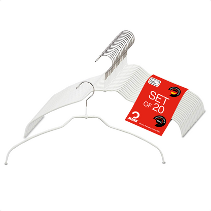 MAWA | Made in Germany | Metal Hanger Set | Shirt Hanger | Silhouette 42/FT | Collar Shape | Non-Slip Coating | 360° Rotatable Swivel Hook | Space Saver | 20 Pieces