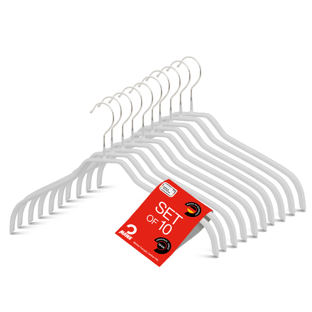 MAWA | Made in Germany | Metal Hanger Set | Silhouette 41/F | Shirt Hanger | Collar Shape | Non-Slip Coating | 360° Rotatable Swivel Hook | Space Saver | 10 Pieces