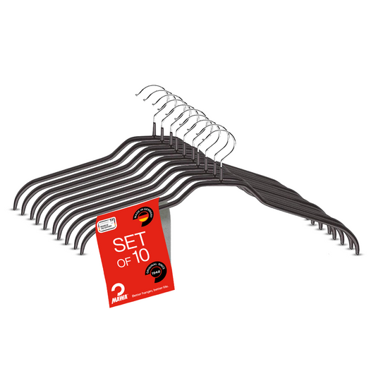MAWA | Made in Germany | Metal Hanger Set | Silhouette 41/F | Shirt Hanger | Collar Shape | Non-Slip Coating | 360° Rotatable Swivel Hook | Space Saver | 10 Pieces