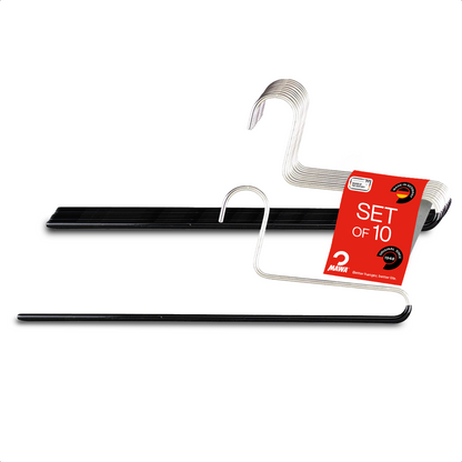 MAWA | Made in Germany | Metal Hanger Set | Trouser Hanger | KHC 35 | Anti-Slip Bar | Space Saver | 10 Pieces