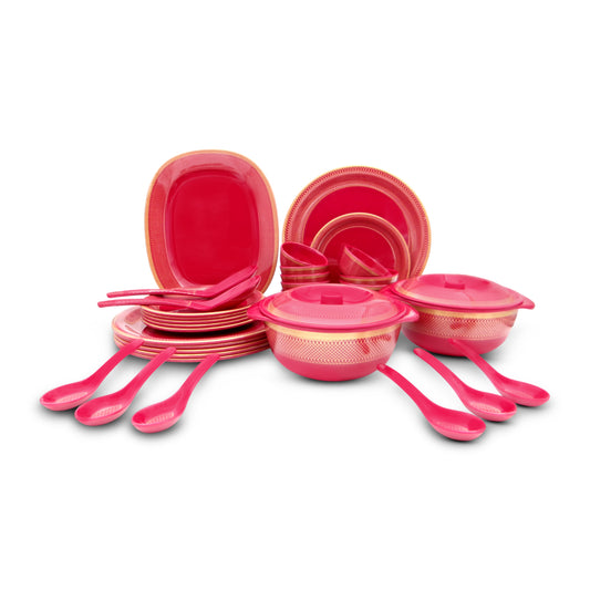 SUPERWARE, Pure Melamine | Dinner Set - Golden Glory Maroon | Set Of 37 Pcs. | Stain Free, Glazed Finish