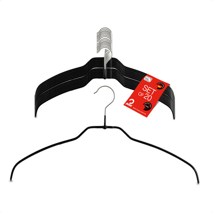MAWA | Made in Germany | Metal Hanger Set | Shirt Hanger | Silhouette 42/FT | Collar Shape | Non-Slip Coating | 360° Rotatable Swivel Hook | Space Saver | 20 Pieces
