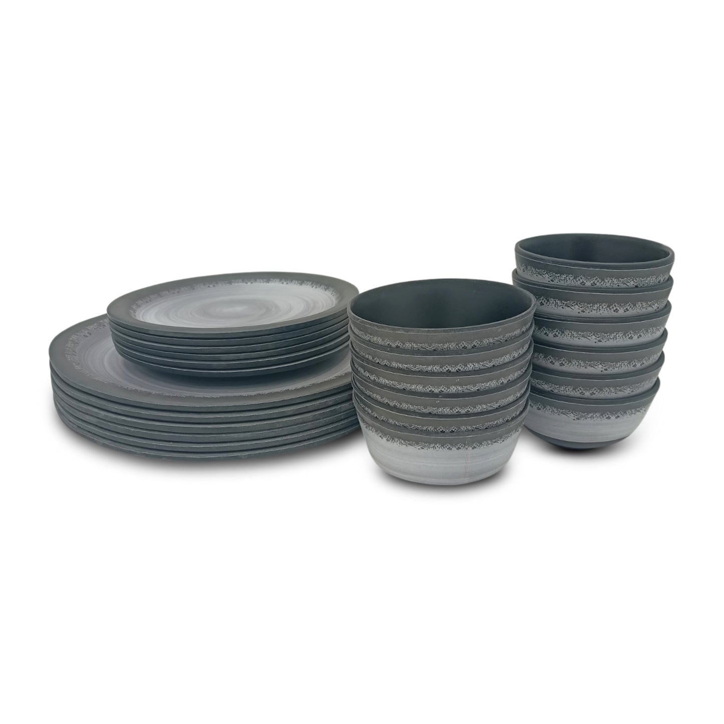 SUPERWARE, Pure Melamine | Dinner Set - Circular Black-MATT | Set Of 24 Pcs. | Stain Free, Glazed Finish