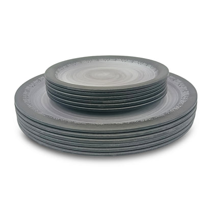 SUPERWARE | Pure Melamine | Dinner Set - Circular Black-Matt | Set Of 26 Pcs. | Stain Free, Glazed Finish