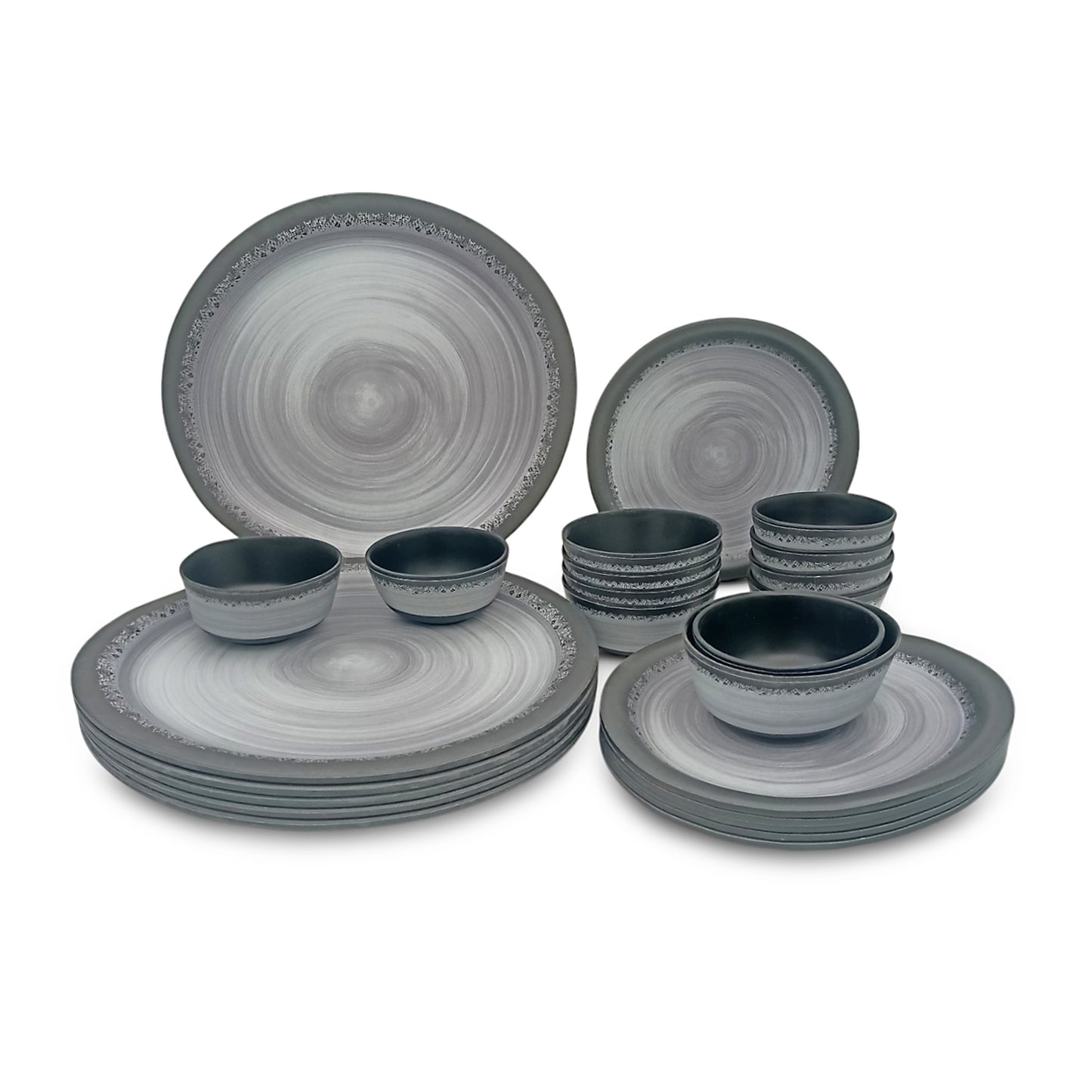 SUPERWARE, Pure Melamine | Dinner Set - Circular Black-MATT | Set Of 24 Pcs. | Stain Free, Glazed Finish