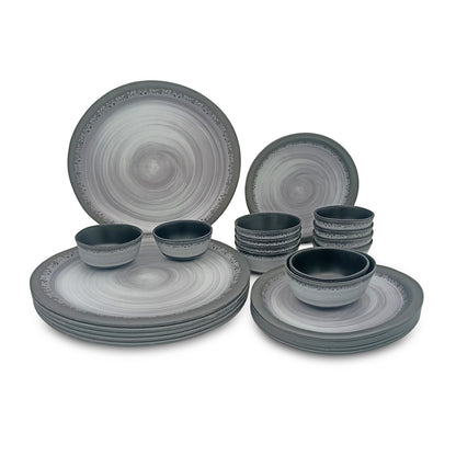 SUPERWARE, Pure Melamine | Dinner Set - Circular Black-MATT | Set Of 24 Pcs. | Stain Free, Glazed Finish
