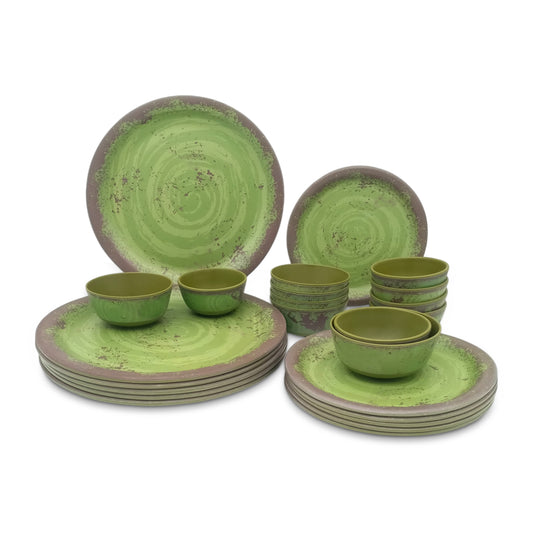 SUPERWARE | Pure Melamine | Dinner Set - Rustic Q Olive Green Matt | Set Of 26 Pcs. | Stain Free, Glazed Finish