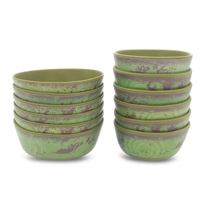 SUPERWARE | Pure Melamine | Dinner Set - Rustic Q Olive Green | Set Of 24 Pcs. | Stain Free, Glazed Finish