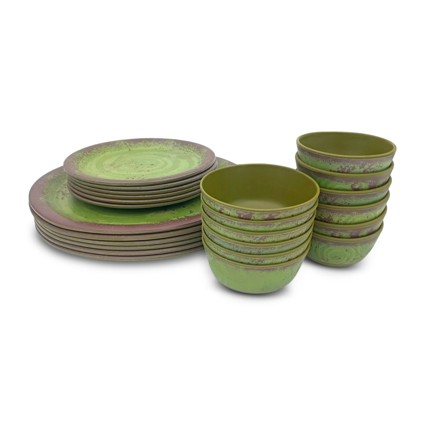 SUPERWARE | Pure Melamine | Dinner Set - Rustic Q Olive Green | Set Of 24 Pcs. | Stain Free, Glazed Finish