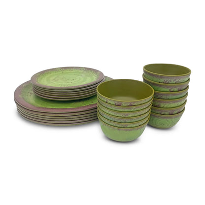 SUPERWARE | Pure Melamine | Dinner Set - Rustic Q Olive Green | Set Of 24 Pcs. | Stain Free, Glazed Finish