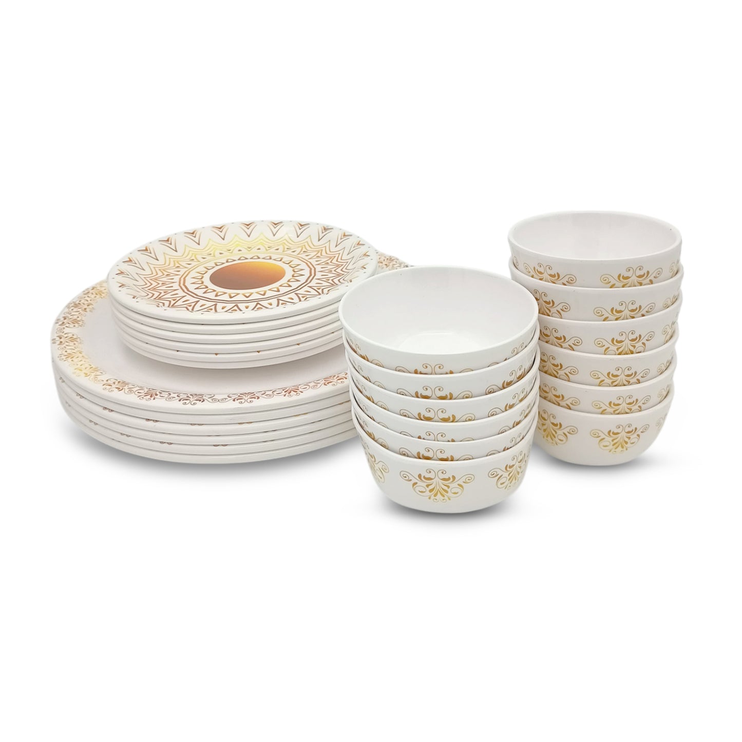 SUPERWARE | Pure Melamine | Dinner Set - The Sun | Set Of 24 Pcs. | Stain Free, Glazed Finish