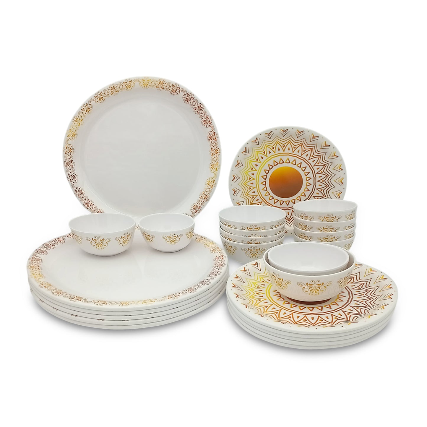 SUPERWARE | Pure Melamine | Dinner Set - The Sun | Set Of 24 Pcs. | Stain Free, Glazed Finish