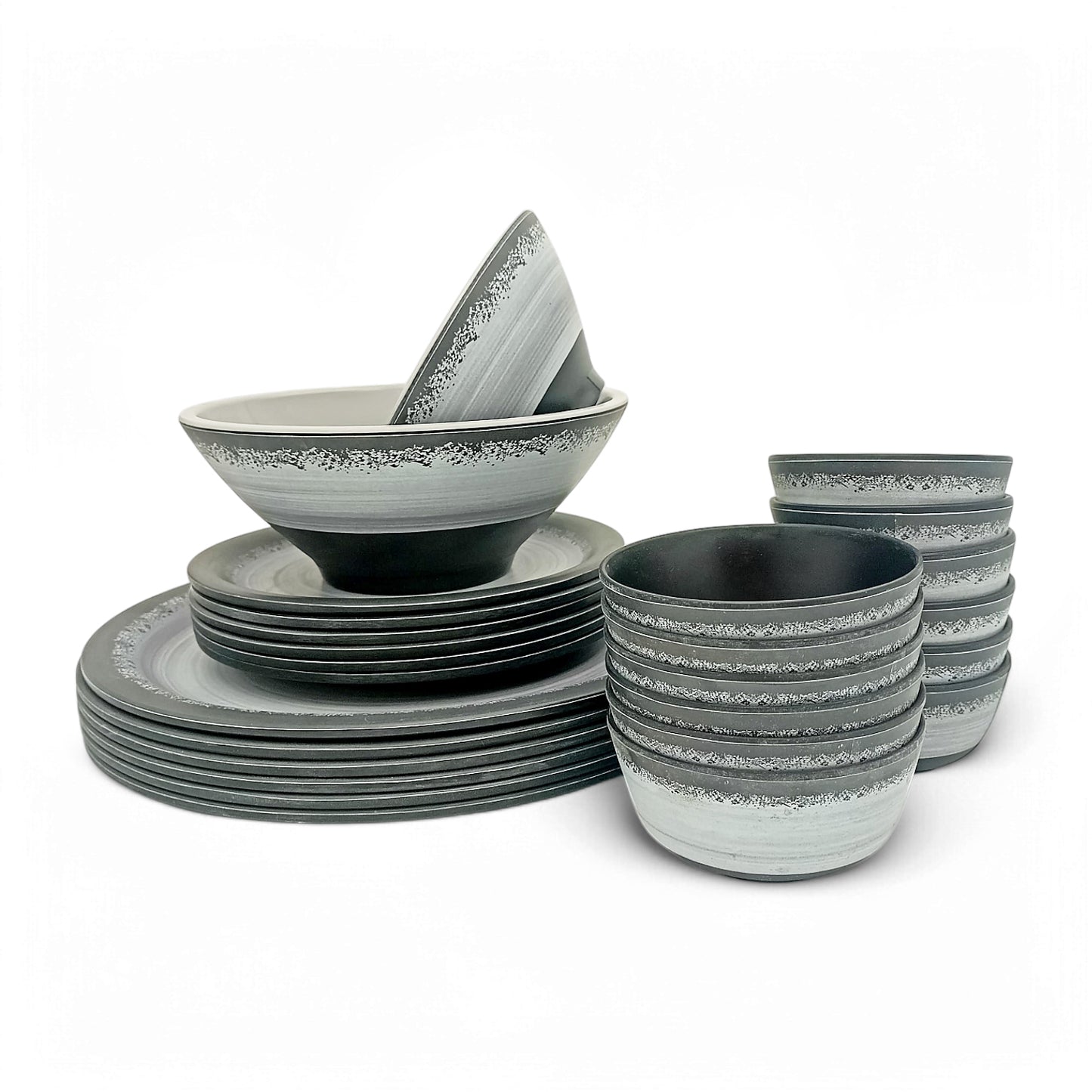 SUPERWARE | Pure Melamine | Dinner Set - Circular Black-Matt | Set Of 26 Pcs. | Stain Free, Glazed Finish