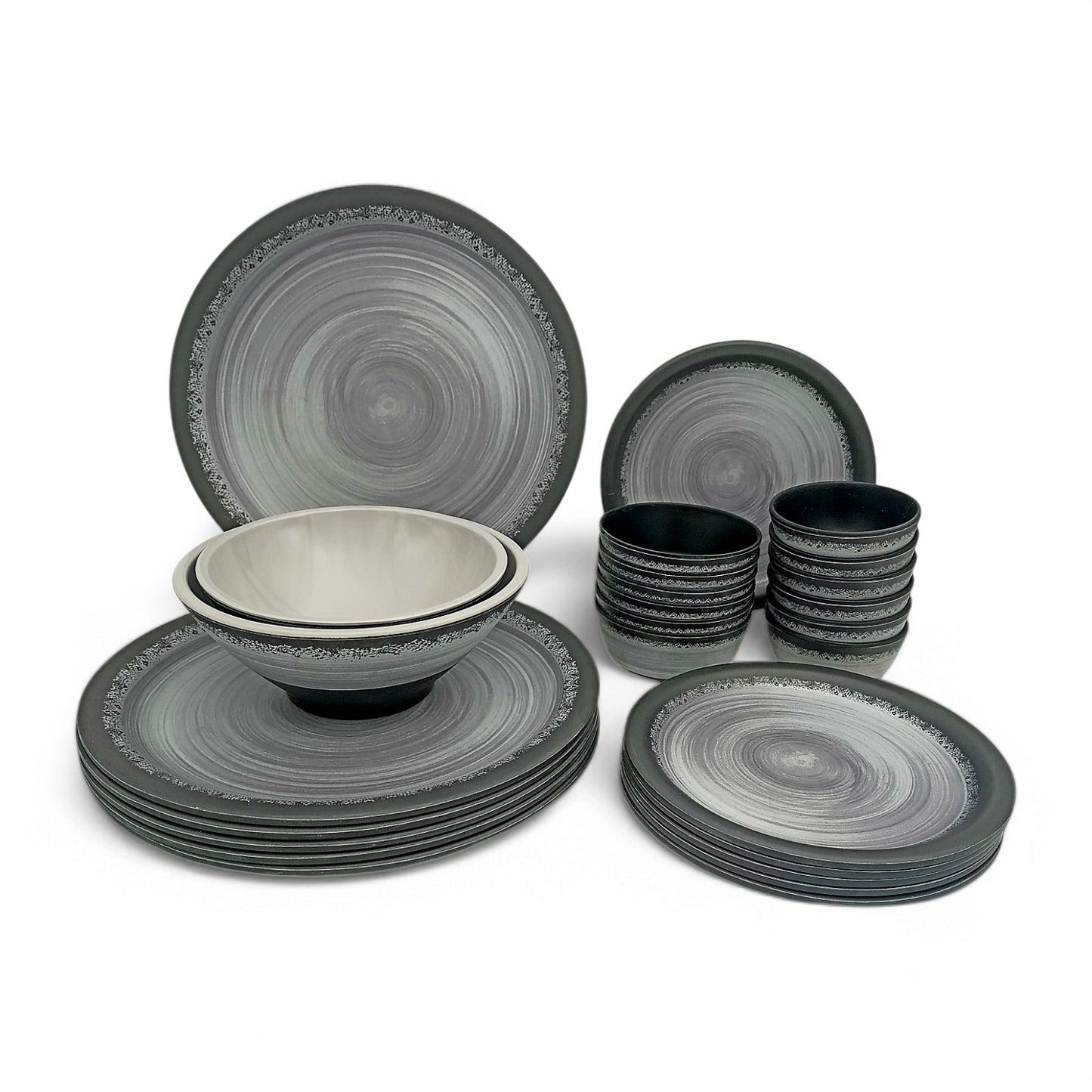 SUPERWARE | Pure Melamine | Dinner Set - Circular Black-Matt | Set Of 26 Pcs. | Stain Free, Glazed Finish