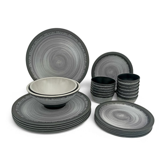 SUPERWARE | Pure Melamine | Dinner Set - Circular Black-Matt | Set Of 26 Pcs. | Stain Free, Glazed Finish