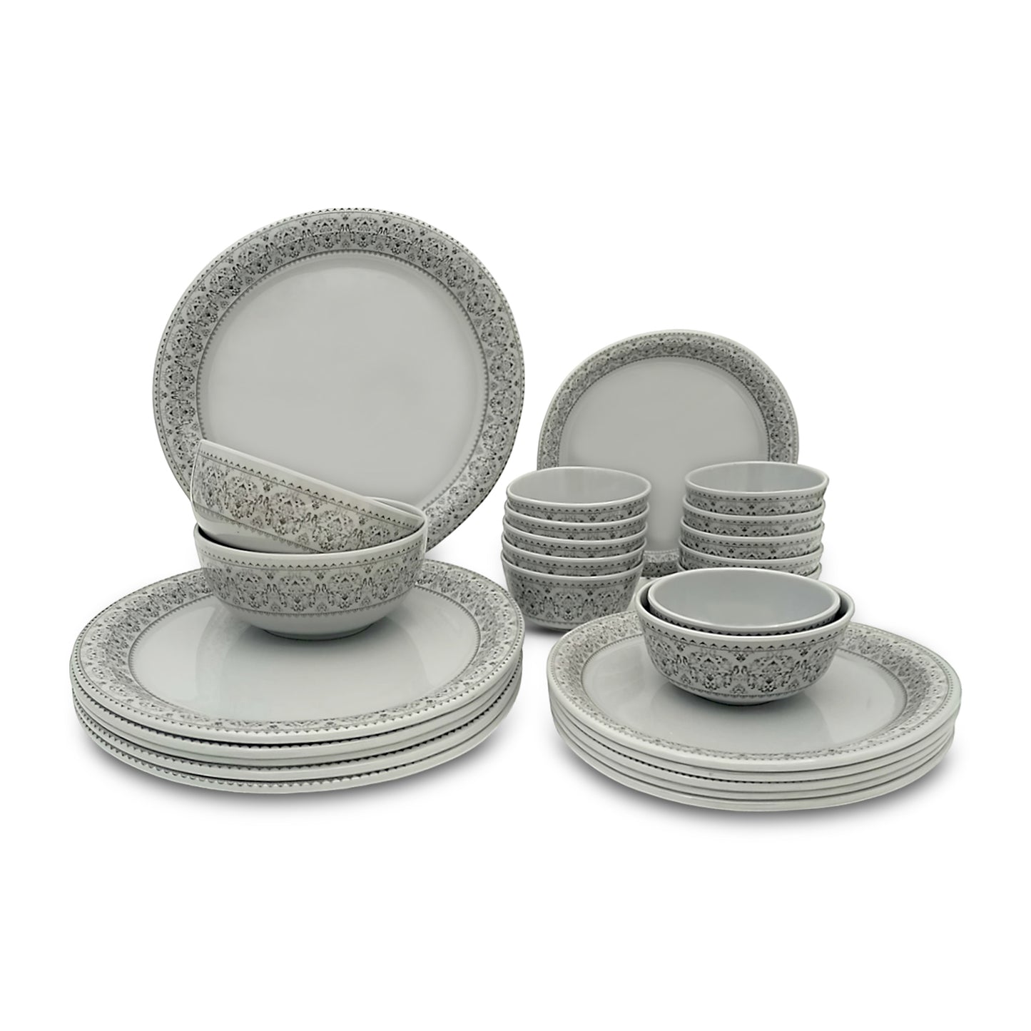 SUPERWARE | Pure Melamine | Dinner Set - Manila Grey Lava | Set Of 26 Pcs. | Stain Free, Glazed Finish