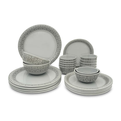 SUPERWARE | Pure Melamine | Dinner Set - Manila Grey Lava | Set Of 26 Pcs. | Stain Free, Glazed Finish