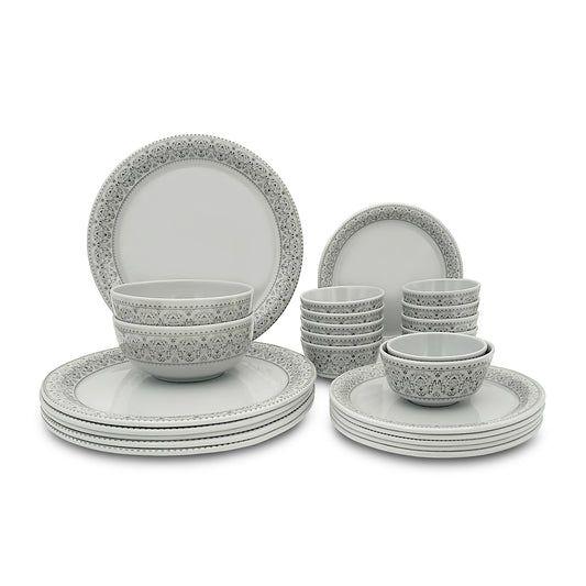SUPERWARE | Pure Melamine | Dinner Set - Manila Grey Lava | Set Of 26 Pcs. | Stain Free, Glazed Finish
