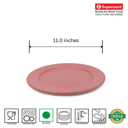 SUPERWARE | Pure Melamine | Classic Plus Dinner Plate Set - Pink Sand (11.0") | 6 Nos. | Stain Free, Glazed Finish