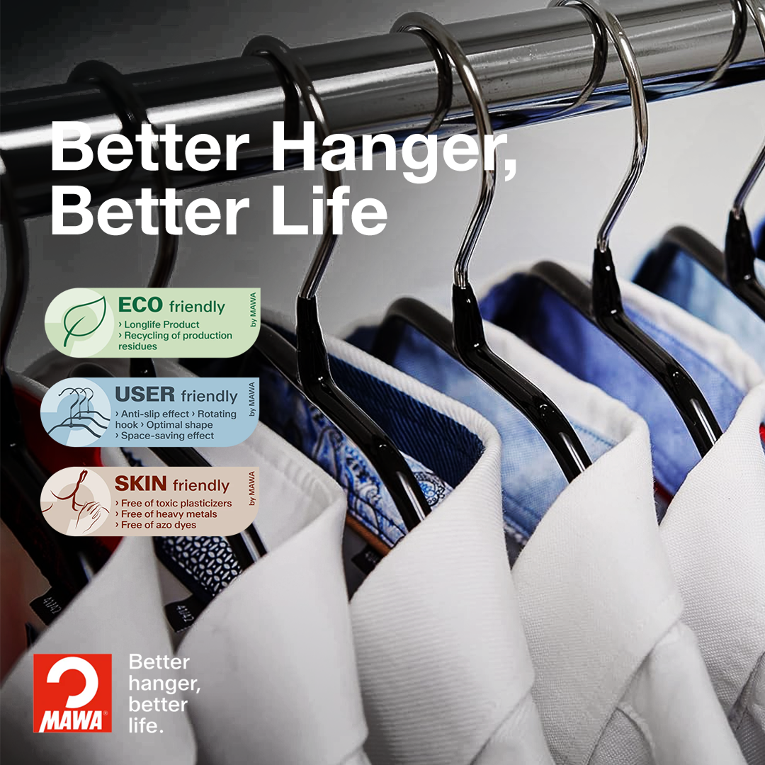 MAWA | Made in Germany | Metal Hanger Set | Silhouette 41/F | Shirt Hanger | Collar Shape | Non-Slip Coating | 360° Rotatable Swivel Hook | Space Saver | 10 Pieces