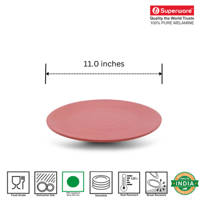 SUPERWARE | Pure Melamine | Round Dinner Plate Set - Pink Sand (11.0") | 6 Nos.| Stain Free, Glazed Finish