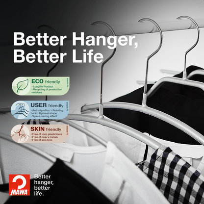 MAWA | Made in Germany | Metal Hanger Set | Top Hanger | Economic light 40/PT | Non-Slip Coating | 360° Rotatable Swivel Hook | Space Saver | 20 Pieces