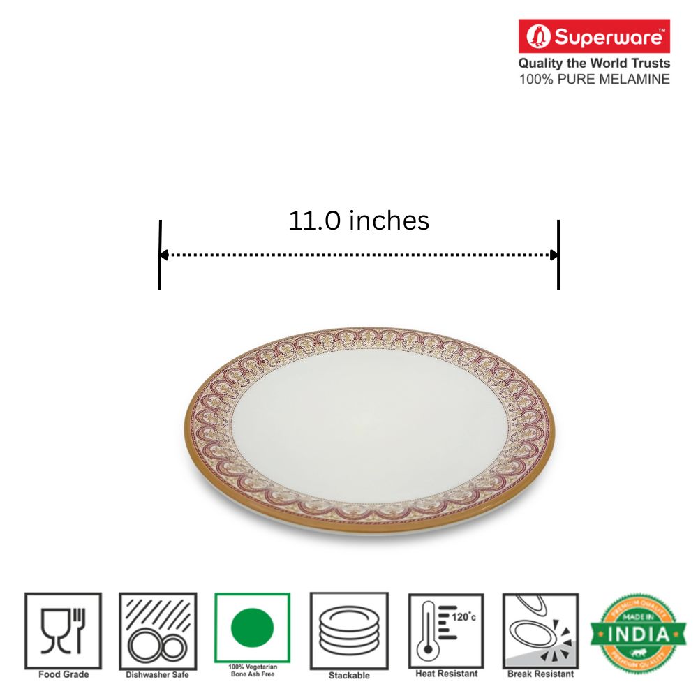 SUPERWARE | Pure Melamine | Dinner plate Set - Vintage Maroon (11.0") | 6 Nos. | Stain Free, Glazed Finish