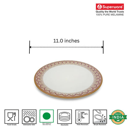 SUPERWARE | Pure Melamine | Dinner plate Set - Vintage Maroon (11.0") | 6 Nos. | Stain Free, Glazed Finish