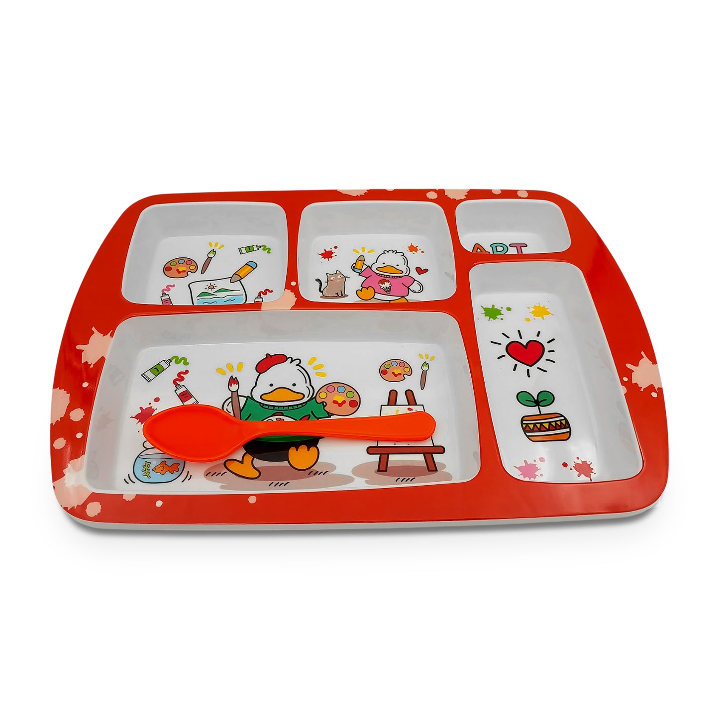 SUPERWARE | Pure Melamine | Kid Set - Section Tray - Duck | 2 Pcs. | Stain Free, Glazed Finish