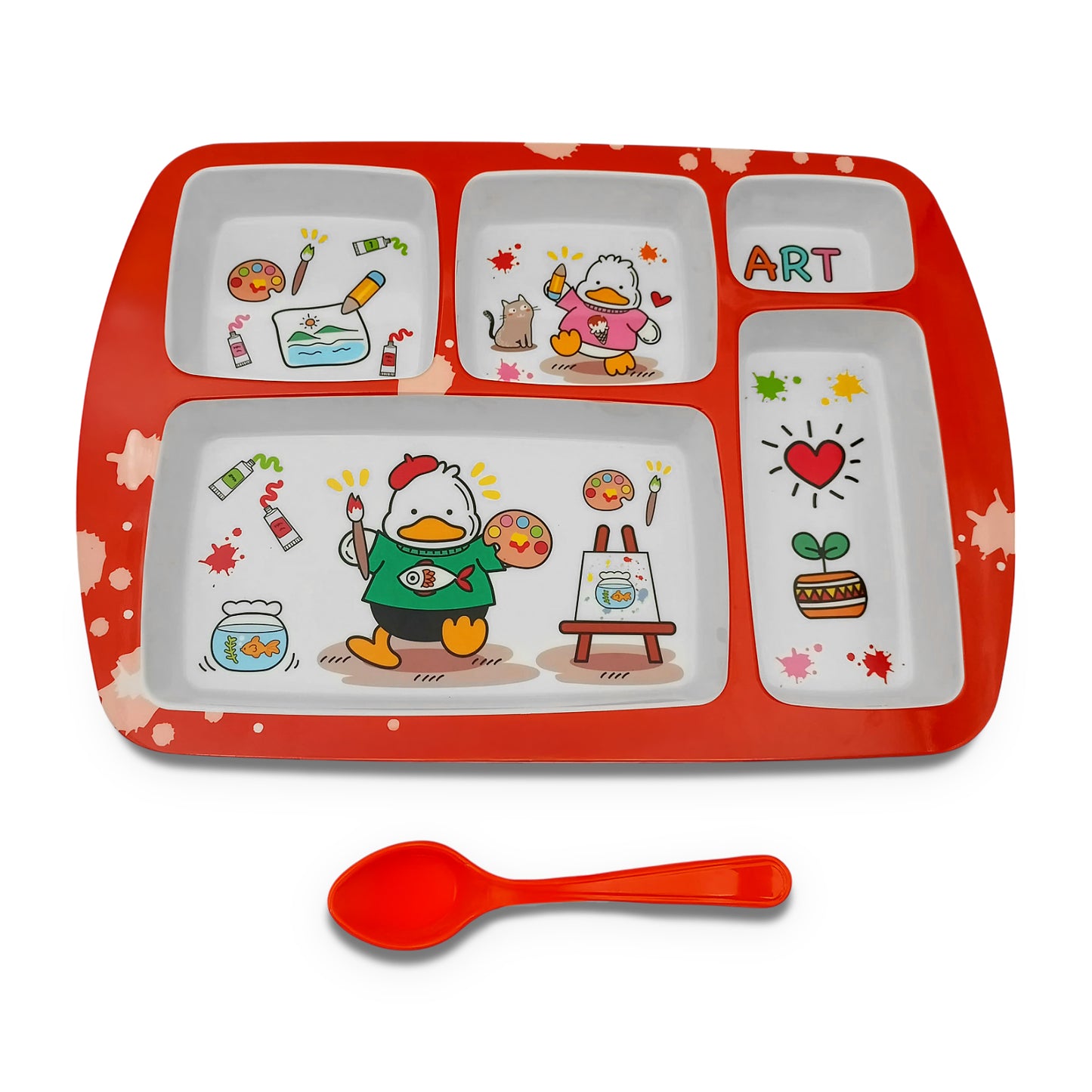 SUPERWARE | Pure Melamine | Kid Set - Section Tray - Duck | 2 Pcs. | Stain Free, Glazed Finish