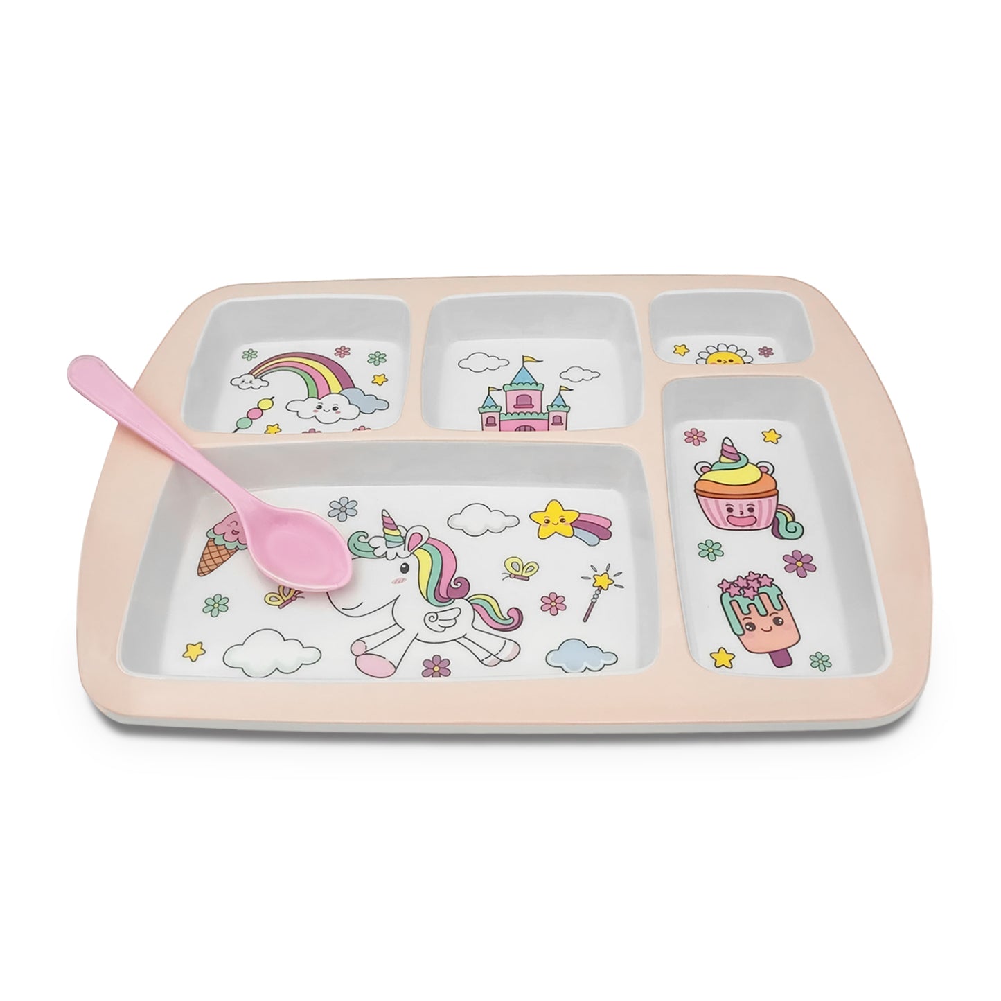 SUPERWARE | Pure Melamine | Kid Set - Section Tray - Unicorn | 2 Pcs. | Stain Free, Glazed Finish