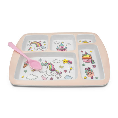 SUPERWARE | Pure Melamine | Kid Set - Section Tray - Unicorn | 2 Pcs. | Stain Free, Glazed Finish